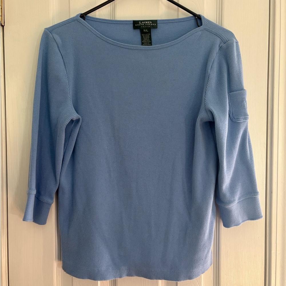 Ralph Lauren Light Blue Ribbed Boatneck Long-Sleeve Top